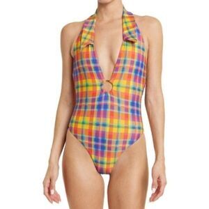WeWoreWhat Women Multicolor Collar Racerback One-Piece Swimsuit Size XS